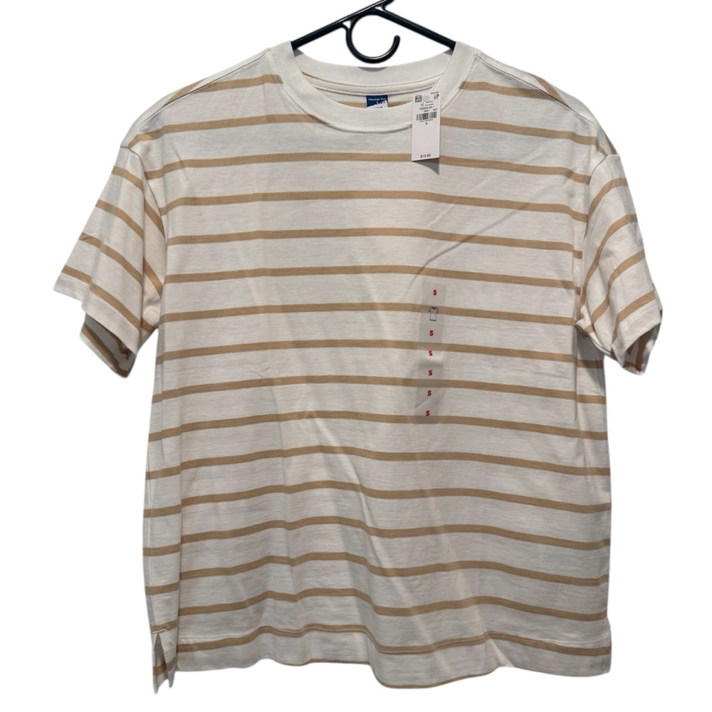 Old Navy Vintage Striped Tee Tan and White Size Small NWT - Picture 2 of 4